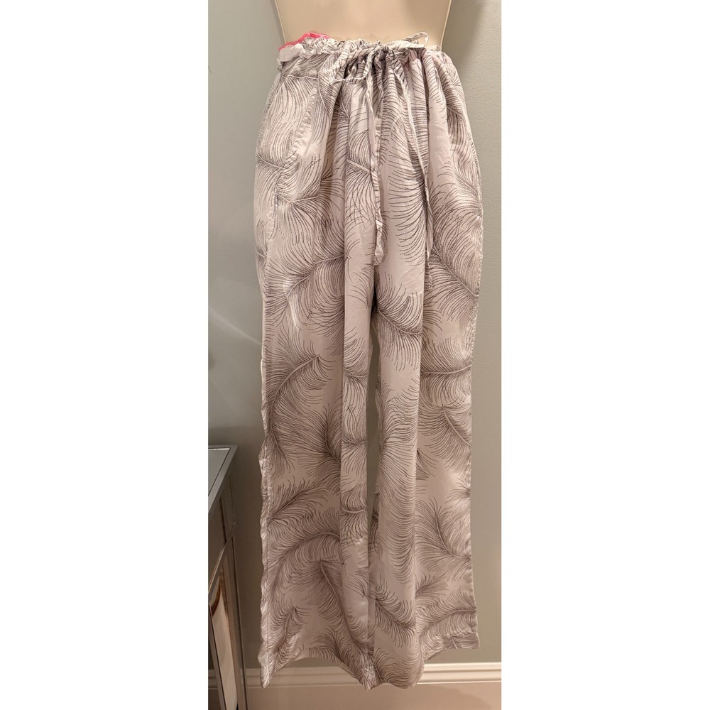 Vintage J.Crew 100% Silk Feather Frond Pants M Ivory Gray Lounge Pajama EUC 2005